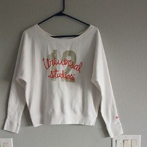 Universal Studios White and Black Graphic Sweatshirt Medium Crop Sweater